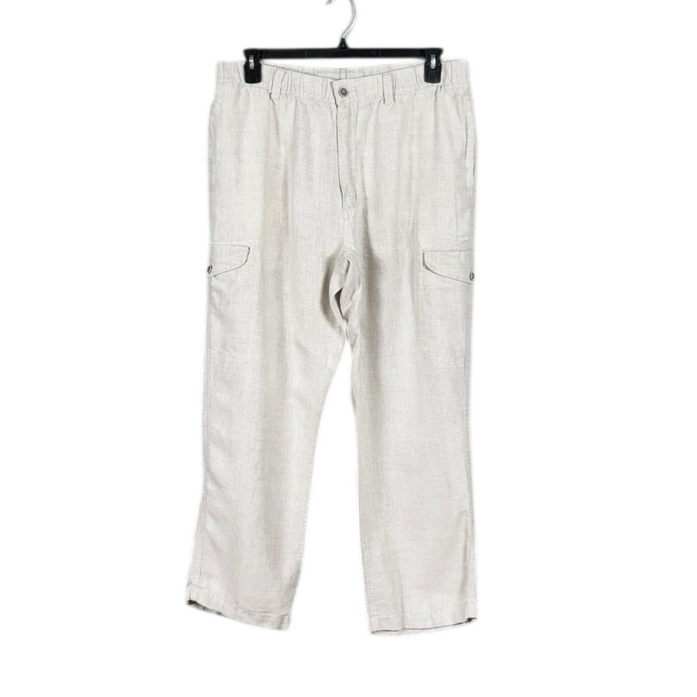 Caribbean Mens 100% Linen Cargo Pants Size 38 Preppy Beachy Coastal Resort